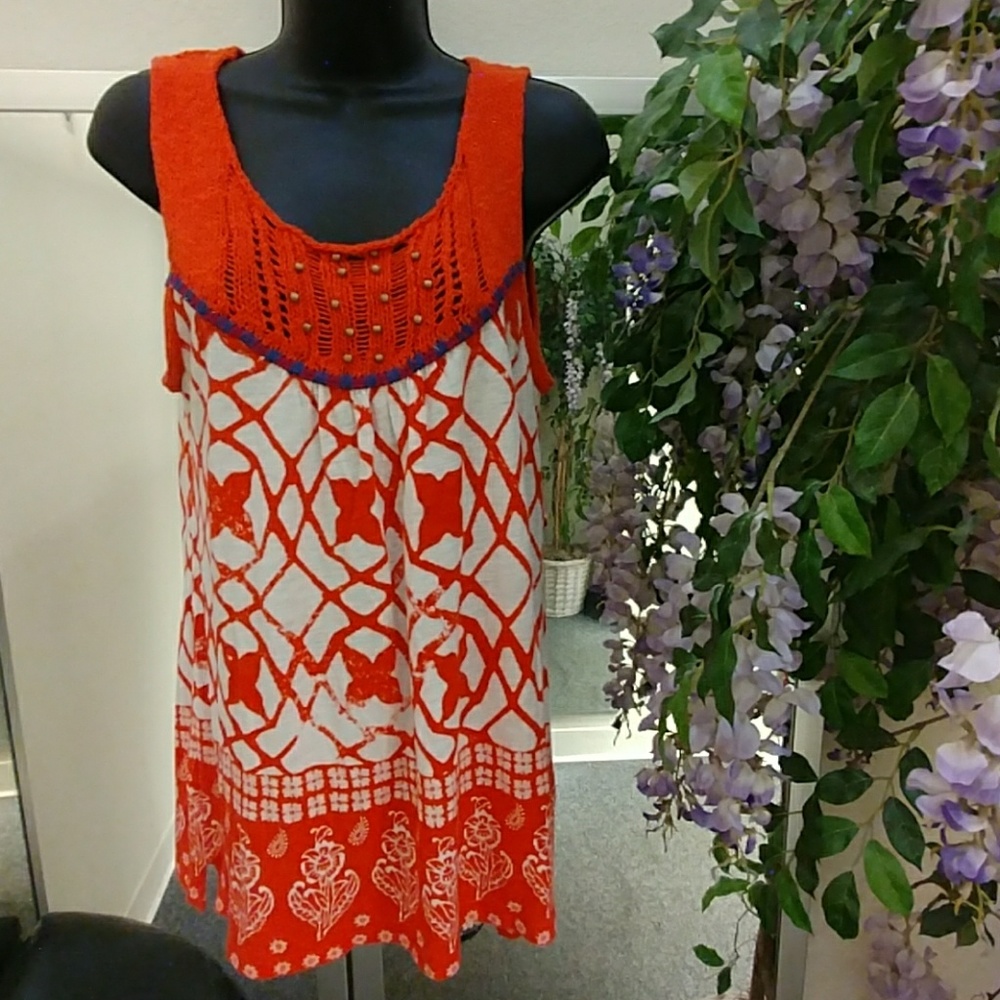 Anthro- Meadow Rue Beaded Knit Sleeveless Top